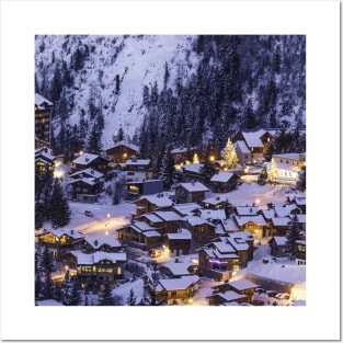 SCENERY 39 - Night Life In Cold Snow Town Outdoor Posters and Art